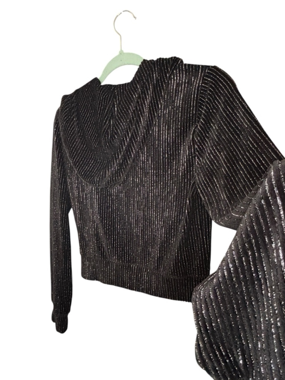 Juicy Couture Black Metallic Ribbed Velour Zip Hoodie Cropped Size S Y2K - Picture 6 of 10